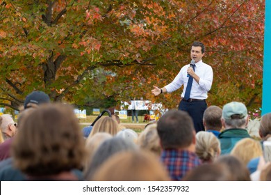 October 25, 2019, University Of New Hampshire In Durham, New Hampshire: Pete Buttigieg Democrat Candidate Speaks Front Of Crowd At Campaign Town Hall Meeting