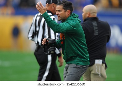 October 26th, 2019:  Head Coach Manny Diaz During The Pitt Panthers Vs Miami Hurricanes At Heinz Field In Pittsburgh, PA. Mike Allen/1022