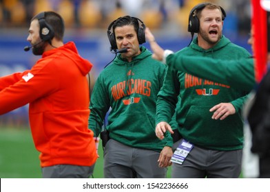 October 26th, 2019:  Head Coach Manny Diaz During The Pitt Panthers Vs Miami Hurricanes At Heinz Field In Pittsburgh, PA. Mike Allen/1022