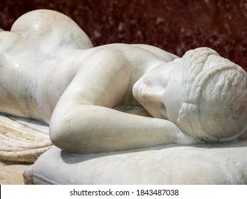 October 28, 2020, Saint Petersburg, Russia. Marble sculpture of a sleeping hermaphrodite in the Hermitage.