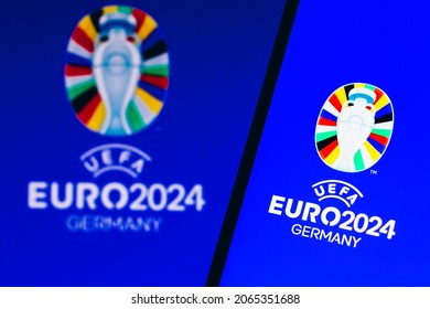 October 29, 2021, Brazil. In This Photo Illustration The UEFA Euro 2024 Logo Seen Displayed On A Smartphone