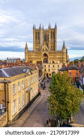 October 29, 2021 – Lincoln, United Kingdom. Lincolnshire is one of the most popular cities in the United Kingdom. Here a view from Lincoln Castle looking across the city just before sunset.
