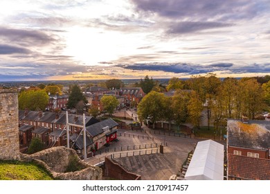 October 29, 2021 – Lincoln, United Kingdom. Lincolnshire is one of the most popular cities in the United Kingdom. Here a view from Lincoln Castle looking across the city just before sunset.