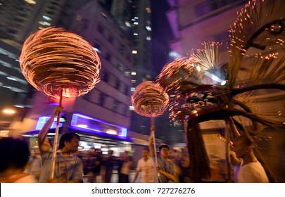 October 3, 2017, Hong Kong: Inscribed to China's national list of Intangible Cultural Heritage in 2011, the Tai Hang Fire Dragon Dance began in 1880 and is a highlight of Mid-Autumn Festival.