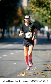 October 3, 2021 Bila Tserkva, Ukraine Marathon Race, Running Mature Woman At Marathon Competition