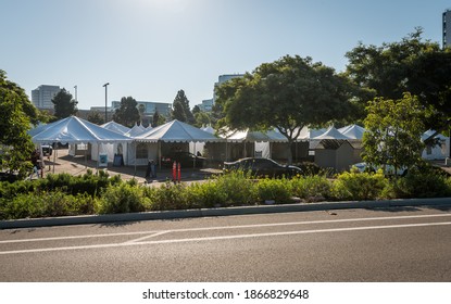 October 4, 2020: Tents Set Up In Hospital Parking Lot Of UC San Diego To Treat Covid Patients. 