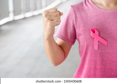 October Breast Cancer Awareness month, Woman in pink T- shirt with Pink Ribbon for supporting people living and illness. Healthcare, International women day and World cancer day concept - Shutterstock ID 1505430608