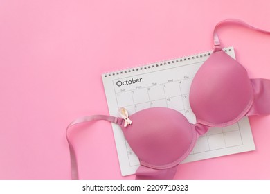 October Calendar With Pink Bra For Breast Cancer Awareness Month