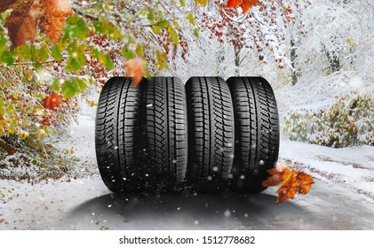 october - winter tires on the road in the snow