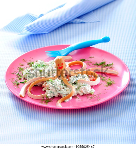 Octopus Hot Dog Cottage Cheese On Stock Photo Edit Now 1055025467
