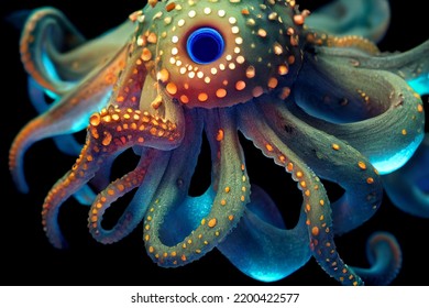Octopus at sea. Octopus in the deep ocean. Beautiful Underwater background
