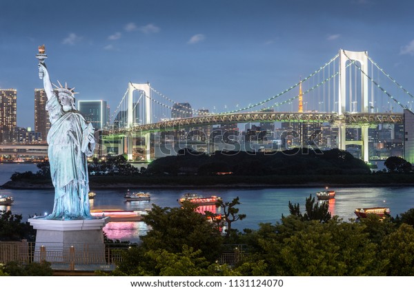 Odaiba Statue Liberty Rainbow Bridge Tokyo Stock Photo Edit Now