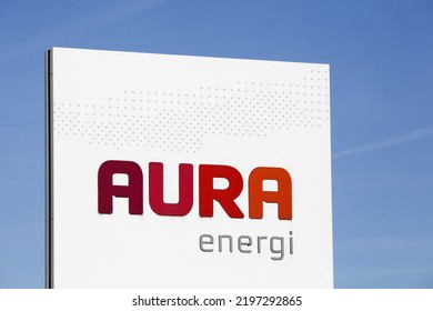 Odder, Denmark - October 22, 2021: Aura Energi Logo On A Signboard. Aura Energi Provides Electricity, Energy, Fiber, Televisions And Home Appliances In Denmark