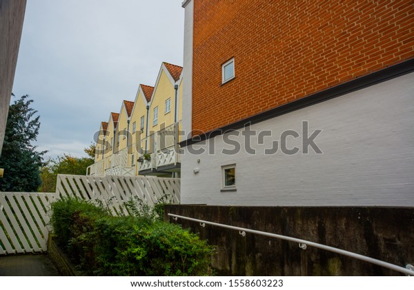 Odense,\
Denmark: Traditional historic house in Odense, Denmark HC\
Andersen\'s hometown. Facade on a house in\
Odense