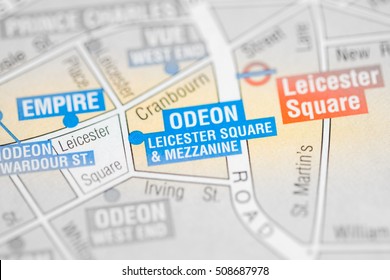 Odeon Leicester Square & Mezzanine Cinema. London, UK Map.