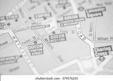 Odeon West End Cinema. London, UK Map.