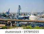 Odessa sea port with cranes and ships