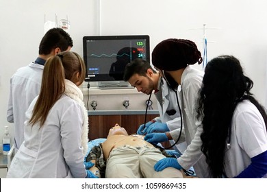 Odessa, Odessa / Ukraine - 03.26.2018: Medical Simulation Training For Students Therapy Acute Scenarios. 