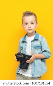 Odessa, Ukraine - 23 June 2020: Portrait Of Little Kid Holding Nikon D750 Digital Photo Camera