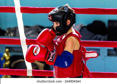 Odessa, Ukraine, April 26, 2015: Cup Ukraine On Thai Boxing Among Children. Kids Boxing, Kickboxing Children. Children Fight With These Adult Emotions. Popularization Of Sports And Healthy Lifestyle