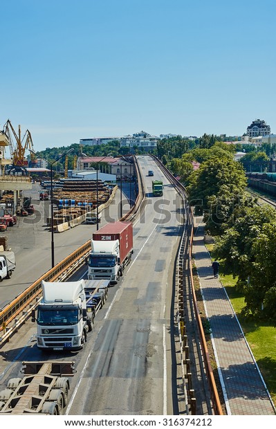 ODESSA, UKRAINE -\
August, 31, 2015: Maritime cargo port of Odessa . Container\
terminal. Odessa,\
Ukraine.