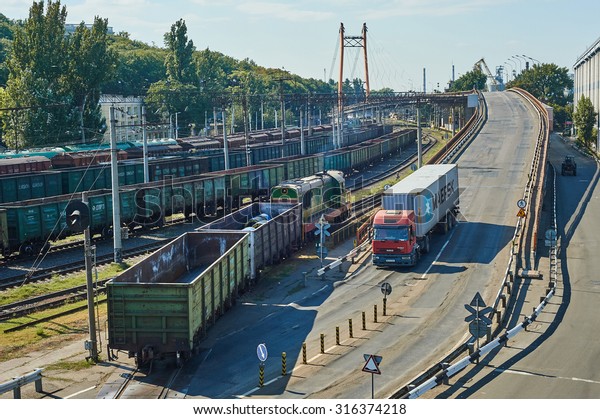 ODESSA, UKRAINE - August, 31, 2015:\
Maritime cargo port of Odessa . Container\
terminal.