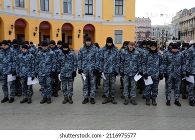 Odessa, Ukraine
January,22,2022
Day Of Unity Of Ukraine. Cadets Of The National Guard Of Ukraine.Inscription -Ukraine