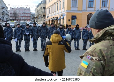 Odessa, Ukraine
January,22,2022
Day Of Unity Of Ukraine. Cadets Of The National Guard Of Ukraine.Inscription -Ukraine