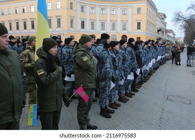 Odessa, Ukraine
January,22,2022
Day Of Unity Of Ukraine. Cadets Of The National Guard Of Ukraine.Inscription -Ukraine