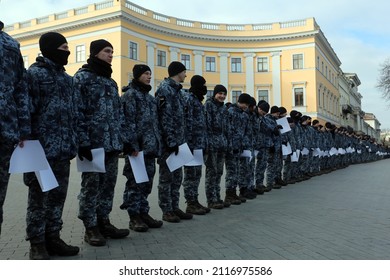 Odessa, Ukraine
January,22,2022
Day Of Unity Of Ukraine. Cadets Of The National Guard Of Ukraine.Inscription -Ukraine