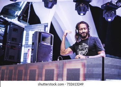 Odessa, Ukraine July 27, 2014: Ibiza Night Club. Dj Bob Sinclar At Work In Luxury Nightclub During Night Party. Dj Make Party Time At Elite Night Club.