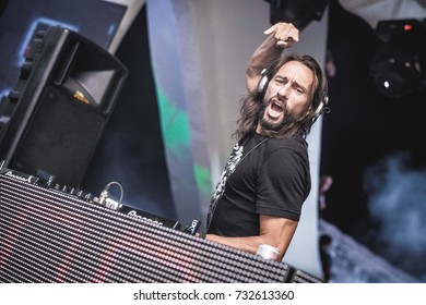 Odessa, Ukraine July 27, 2014: Ibiza Night Club. Dj Bob Sinclar At Work In Luxury Nightclub During Night Party. Dj Make Party Time At Elite Night Club.