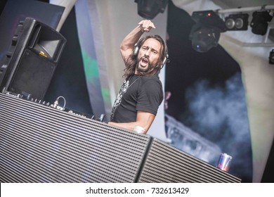 Odessa, Ukraine July 27, 2014: Ibiza Night Club. Dj Bob Sinclar At Work In Luxury Nightclub During Night Party. Dj Make Party Time At Elite Night Club.