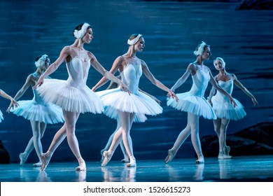 ODESSA, UKRAINE -JULY22, 2019: ballet. Classical ballet on stage of Odessa Opera Theater. Ballet dancers on stage dance classical works of Swan Lake. Form of artistic ball dance on stage of theater