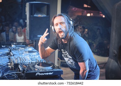 Odessa, Ukraine June 27, 2014: Ibiza Night Club. Dj Bob Sinclar At Work In Luxury Nightclub During Night Party. Dj Make Party Time At Elite Night Club.