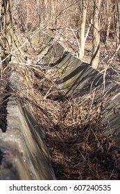 ODESSA, UKRAINE - March 2017: dry irrigation canal and water drainage system in zone of irrigated agriculture. Snow-white winter threatens severe drought and crisis in agriculture - Shutterstock ID 607240535