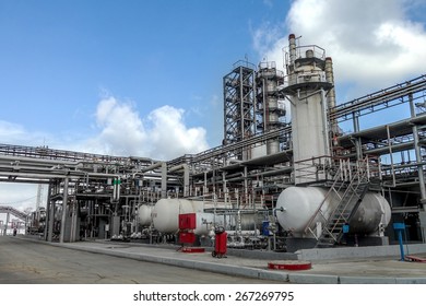 ODESSA, UKRAINE - March 29 2013: Petrochemical Refinery Lukoil In Odessa. Fragments Processing Chemical Plant. Oil, Gasoline, Chemicals