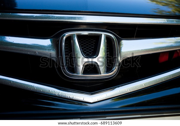 ODESSA, UKRAINE - MAY 7, 2017: Honda logo and badge\
on the car
