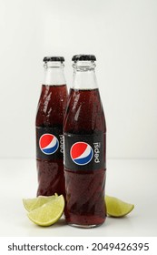 Odessa, Ukraine - September 23, 2021: Pepsi Bottles And Lime On White Table