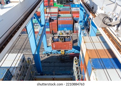 Odessa, Ukraine SIRCA 2018: Industrial Port With Containers.  Stacks Of Containers At Seaport Terminal