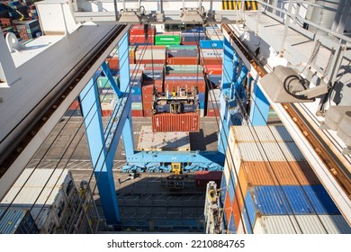 Odessa, Ukraine SIRCA 2018: Industrial Port With Containers.  Stacks Of Containers At Seaport Terminal