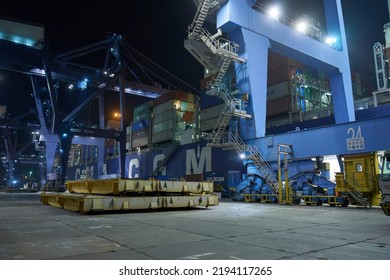 Odessa, Ukraine SIRCA 2019: Container Ship Hold Hatch At The Terminal. The Hold Hatch Lies On The Port Terminal