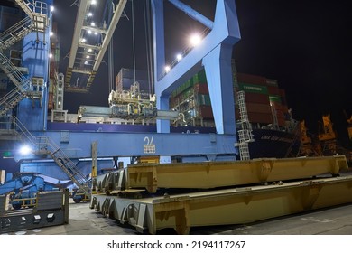 Odessa, Ukraine SIRCA 2019: Container Ship Hold Hatch At The Terminal. The Hold Hatch Lies On The Port Terminal