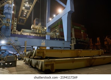 Odessa, Ukraine SIRCA 2019: Container Ship Hold Hatch At The Terminal. The Hold Hatch Lies On The Port Terminal