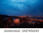 Odessa, Ukraine – view of the Odessa port from Mother-in-law Bridge, sunset overlooking the Odessa Bay, industrial landscape