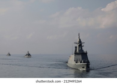 Odessa,Ukraine 25 Feb 2022:Fleet Of The Russian Navy  Shooting Target Aircraft  And Ships At The Black Sea In The Waters Off The Southern Coast Of Ukraine.