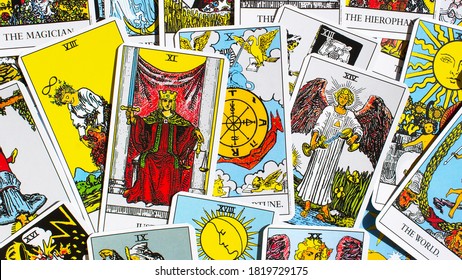 Odessa/Ukraine-September 14,2020: tarot  major arcana cards  background of Rider-Waite esoteric deck