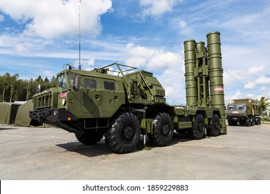 ODINTSOVO, MOSCOW REGION, RUSSIA - AUGUST 25, 2020:Anti-aircraft missile system S-400 "Triumph" at the exhibition Of the international military-technical forum "Army-2020".