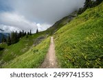 Oeschinensee Lake hike in Switzerland, near Kandersteg in the Swiss Alps