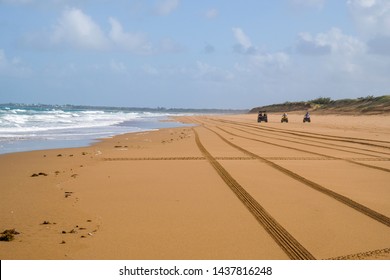 Off Road Adventure With 4wd Tracks On The Sand At The Beach. 